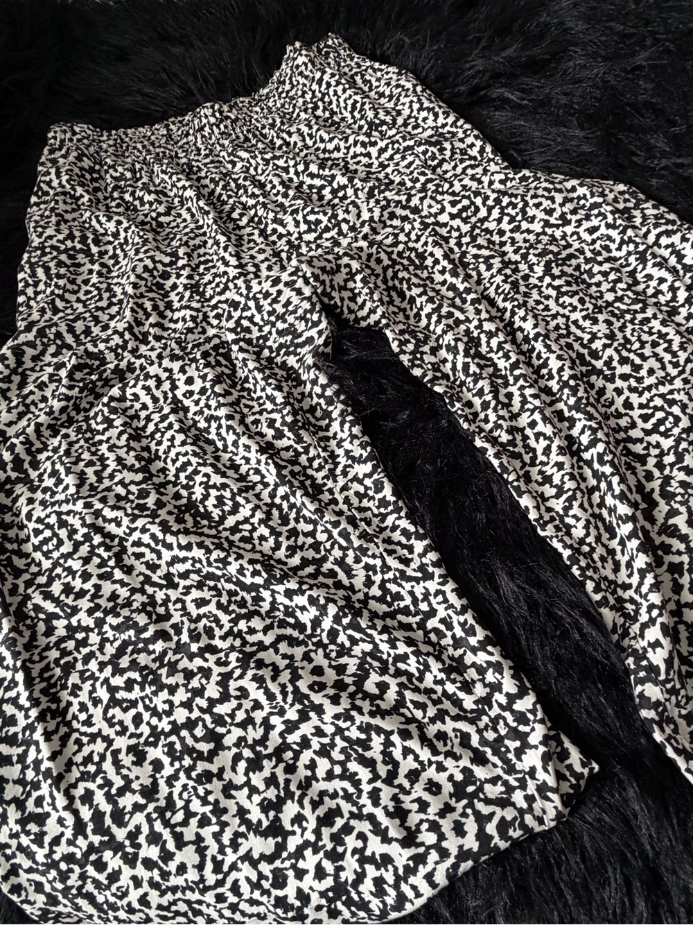 H&M Black & White Wide Leg Pants with Abstract Print